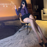 Sexy Candy-colored Ultra-thin Long Stockings Shiny Over-the-knee Erotic Stockings Black Thigh-high Stockings Solid Color 5QSV