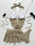 3PC with Skirt Wrinkled Halter Tankini Bikini Women Swimwear Female Swimsuit Three-pieces Bikini Set Bathing Suit Swim Beachwear