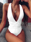 4 Colors One-Piece Swimsuit Swimwear Women Solid Sexy Deep V-neck Bathing Suit Beachwear High Elastic Straps Maio Feminino Praia