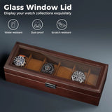6-Slot Watch Box with Glass Lid, Espresso - Watch Storage Organizer for Men & Women, Gift Idea for Birthday, Anniversary, Christ