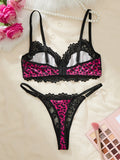 Rose Red Leopard Print Sexy Lingerie Set-See-Through Bra Set-Fashionable Women's Lingerie-Exquisite Intimate Underwear ZA825182
