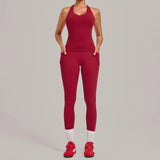 Women's Seamless Yoga Sets Sports Fitness Hip-lifting High Waist Pant Sleeveless Backless Suits Workout Running Leggings Sets