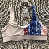 Sexy Bikini Top Women Push Up Swimwear Swimsuit Patchwork Print Sports Bra Bathing Suit Metal Buckle Crop Tops Banadores Mujer