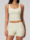 Gym Women Yoga Sets Women Brushed Square Neck Slim Sports Tank Top Fitness Suit Outwear Running High Waist Shorts Tracksuit