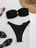 DEKA Brazilian Bandeau Bikini Set Swimwear Women 3D Flowers Swimsuit Bathing Suit Female Summer Beach Wear Biquini