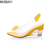 NASBAVI New Fashion Flower Transparent Sandals Wedge Women Shoes Large Size Sandals Women Size 34-43