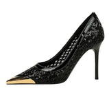 BIGTREE 2026 Fashion Metal Decoration Mesh Hollow Pointed Toe Woman Pumps Thin Heels Party Ladies Shoes Zapatillas De Mujer