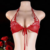 Hot Sexy Underwear Fancy Porn Bra Set Transparent Crotchless Women's Lace Lingerie Panties 2 Pieces Tie Open Bra And Thong Set