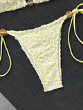 Sexy Yellow 3D Flower Micro Bikini 2026 Women Hole Out Stone Strap Push Up Bra Thong Swimsuit Holiday Bathing Suit Swimwear