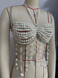 Sexy Women Chain Bras Tops Elegant Pearls Body Jewelry Tasseled Party Clubwear for Summer Vacation Beachwear