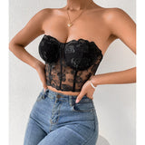 Phantasy Sexy Lace See through Crop Top Women Fashion Floral Embroidery Black Tank Top Night club Dress up 2026 Summer Outfit