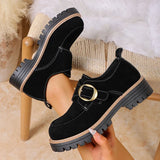 Fashion Buckle Women's Platform Loafers Plus Size 43 Thick Bottom Office Work Shoes Women Non Slip Flock Single Shoes Woman