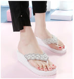 2025 Women Beach Flip Flops Summer Wedges Shoes Bling Rhinestone Soft EVA Girls Home Street Slippers Mid-heel Fashion Sandals