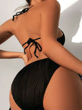 S - XXL Halter V Neck Wrinkled Female Swimwear One Piece Swimsuit Women Backless Monokini High Cut Bathing Suit Swim Beach Wear
