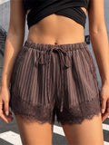 Women's Summer Shorts Elastic Waist Striped Lace Hem Loose Shorts with Pockets Fashion Daily Out Going Lounge Short Pants