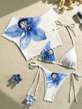 DEKA Flower Printed Short Sleeve Bikini Female Swimsuit Women Swimwear Three-pieces Bikini set Bather Bathing Suit Swim