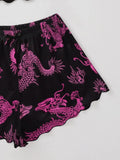 Summer Pajamas Set for Women Nightwear Sexy Dragon Printed Vest Halter Top Shorts Suit Homewear Sleepwear Loungewear