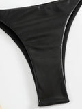 Sexy Shiny Pu Faux Leather Bikini 2025 Women Swimwear Female Swimsuit Two-pieces Bikini set String Bather Bathing Suit Swim Lady