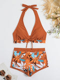 Halter Bikinis 2026 Women Printed Swimsuit Shorts High Waist Swimwear Female Bathers Swimming Bathing Suit Summer Beachwear