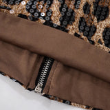 Sexy Chic Leopard Printed Corset Tops Women's Fashion Skinny Zip-up Sequins Crop Tops Strapless Night Club Outfit Streetwear