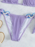 Sexy Halter Rings Ribbed Bikini 2025 Female Swimsuit Women Swimwear Two-pieces Bikini Set Brazilian Bathing Suit Swim Beach Wear