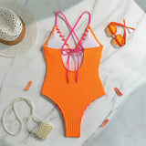 5 Colors V Neck Ribbed Cross Back One Piece Swimsuit Women Swimwear Female High Leg Cut Monokini  Bather Bathing Suit Swim V6278