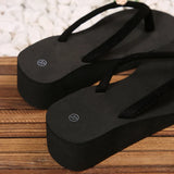 Women's Flower Decor Med Heel Flip Flops Simple Style Black Wedge Clip Toe Slides Woman Summer Outdoor Med Heel Slippers Mujer