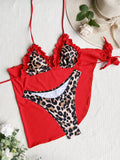 With Skirt Sarong Leopard 3D Ruffled Bikini Female Swimsuit Women Swimwear Three-pieces Bikini Set Bathing Suit Swim Beachwear