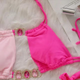 Splicing Halter Jewelled Diamond Bikini 2025 Women Swimsuit Female Swimwear Two Pieces Bikini Set Hollow Out Bathing Suit Swim