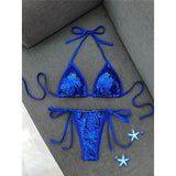 Sequins Halter Bikini Female Swimsuit Women Swimwear Two-Pieces Bikini Set High Cut Leg Padded Bather Bathing Suit Swim V8302