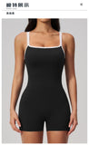 Tight Fitting One-piece Yoga Suit Women Color Bloack Square Collar Hollow Out Backless Butt-Lifting Gym Sports Short Jumpsuit