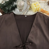 Women Silk Satin Pajama Set Deep V Neck Long Sleeve Lace Trim Tie Front Top Pants Soft Loungewear Elegant Home Sleepwear Night