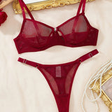 French Style Sexy Embroidered Transparent Underwear Set V-Neck Design Anti-Sagging Breathable Bra And Panties Ensemble
