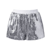 Fashion Women Summer Sequin Shorts Elastic Waist Wide Leg Loose Mini Short Pants Daily Casual Going Out