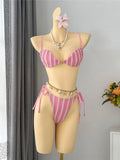 2026 New Striped Bikini Women Swimwear Female Swimsuit High Cut Leg Padded Bather Bathing Suit Swim Two-pieces Bikini set K8071