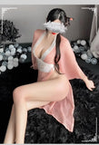 Women Sexy Lingerie Hanfu Dress Cosplay Costume Deep V Erotic See-through Pink Chinese Ancient Style Temptation Dresses