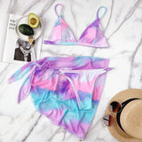 3 Piece Bikini Set Sexy Swimwear Swimsuit Women Triangle Colorful Tie Dye Bikinis Set Bathing Suit Beach Dress New Robe De Plage
