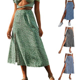 Harajuku Floral Print Long Skirt Vintage High Rise Straight Midi Skirts For Women Summer Skinny Bohemian Split Beach Skirts Y2k