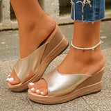 2025 New Gold Wedge Heeled Sandals Women Lightweight Thick Bottom Summer Sandals Woman Plus Size Platform Beach Sandles Female