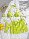 sexy wave halter tie bikinis sets 3pcs with tie mini skirt thong swimsuits swimwear bathing suit beach outfits biquini tankini