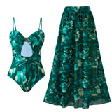 Floral Retro Printed Swimsuit with Cover up Women's Sexy Swimwear Bikini Female Bodysuit Bathingsuit Beachwear 2025