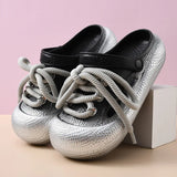 Plus Size Summer Platform Sandals For Women Men Home Street Garden Shoes Lace-up Style Silver Gold Clogs Couples Beach Slippers