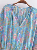 Long Sleeve Spring Summer Short Jumpsuit Women Printed Bohemian Wide Leg Playsuit Female Romper Ruffles Rayon Boho Overalls 2025