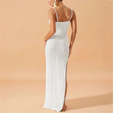 V Neck Sleeveless Hollow Out Crochet Knitted Tunic Beach Cover Up Cover-ups Beach Dress Beach Wear Beachwear Female Women V7212
