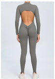 Women Sportwear Yoga Jumpsuit Zip Long Sleeve Back Open Outfit Fitness Tracksuit Tight One-piece Gym Overalls Sports Bodysuit