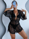3 Pieces Bikini Tropical Print Swimsuit Halter Drawstring Side Swimwear Women 2026 Bathing Suit Female Swimming Summer Beachwear