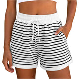 Y2k Cute Contrast Color Elastic High Waist Striped Shorts Women Drawstring Summer Shorts With Pockets Loose Fit Ribbed Shorts