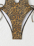 2026 Leopard One Piece Swimsuit Women Cut Out Swimwear Sexy Backless Bathing Suit Tie Side Monokini Beach Bodysuit Beach Wear