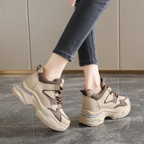 Chunky Platform Women Sport Sneaker Lace-Up Thick Bottom Vulcanize Shoes Woman Spring Autumn Pu Leather Breathable Running Shoes