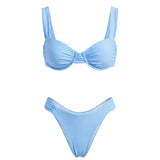 Women Solid Color Bikini Set Sleeveless Bra and Low Waist Briefs 2026 Summer 2 Piece Bathing Suits Beach
